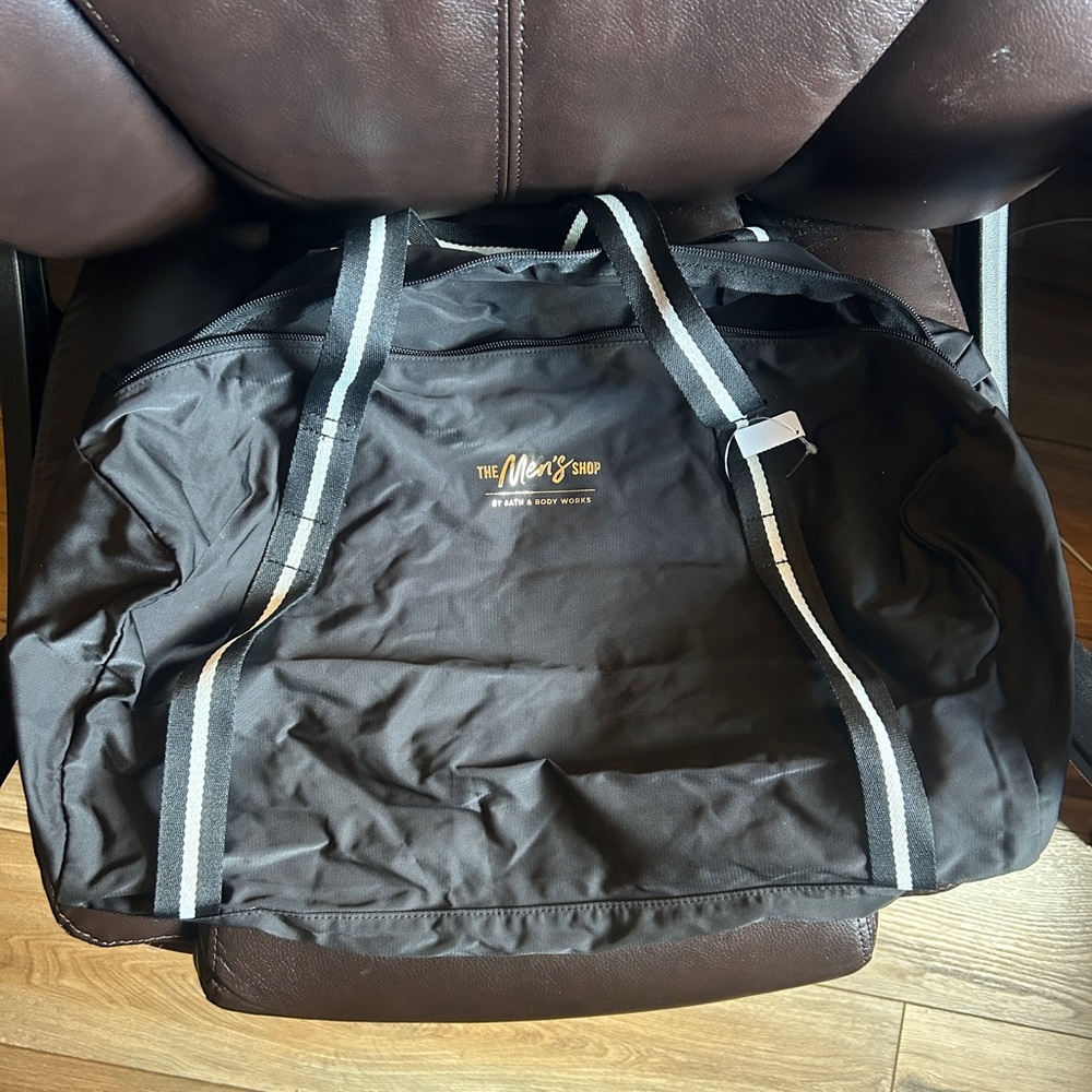 Bath & Body Works Black Duffle Bag with White-Trim Straps